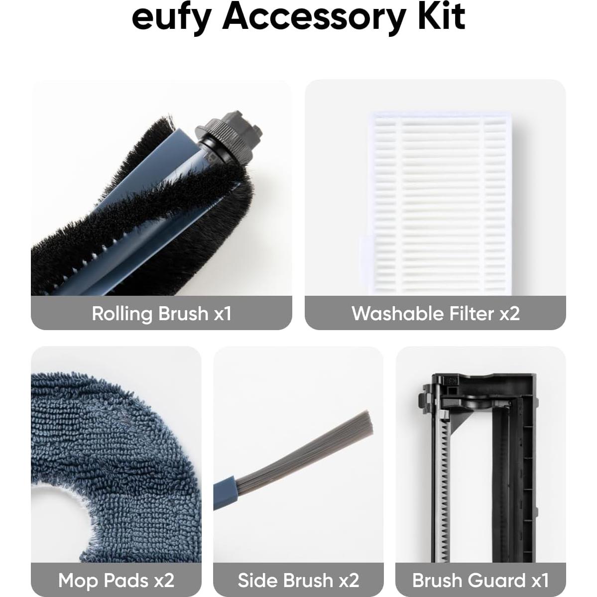 eufy Robot Vacuum Omni C20 with All-in-One Station,3.35-Inch Ultra-Slim Body Accessory Kit for Omni C20, 2 Side Brushes, 2 Washable Filters, 1 Rolling Brush, 1 Brush Guard, 2 Mops