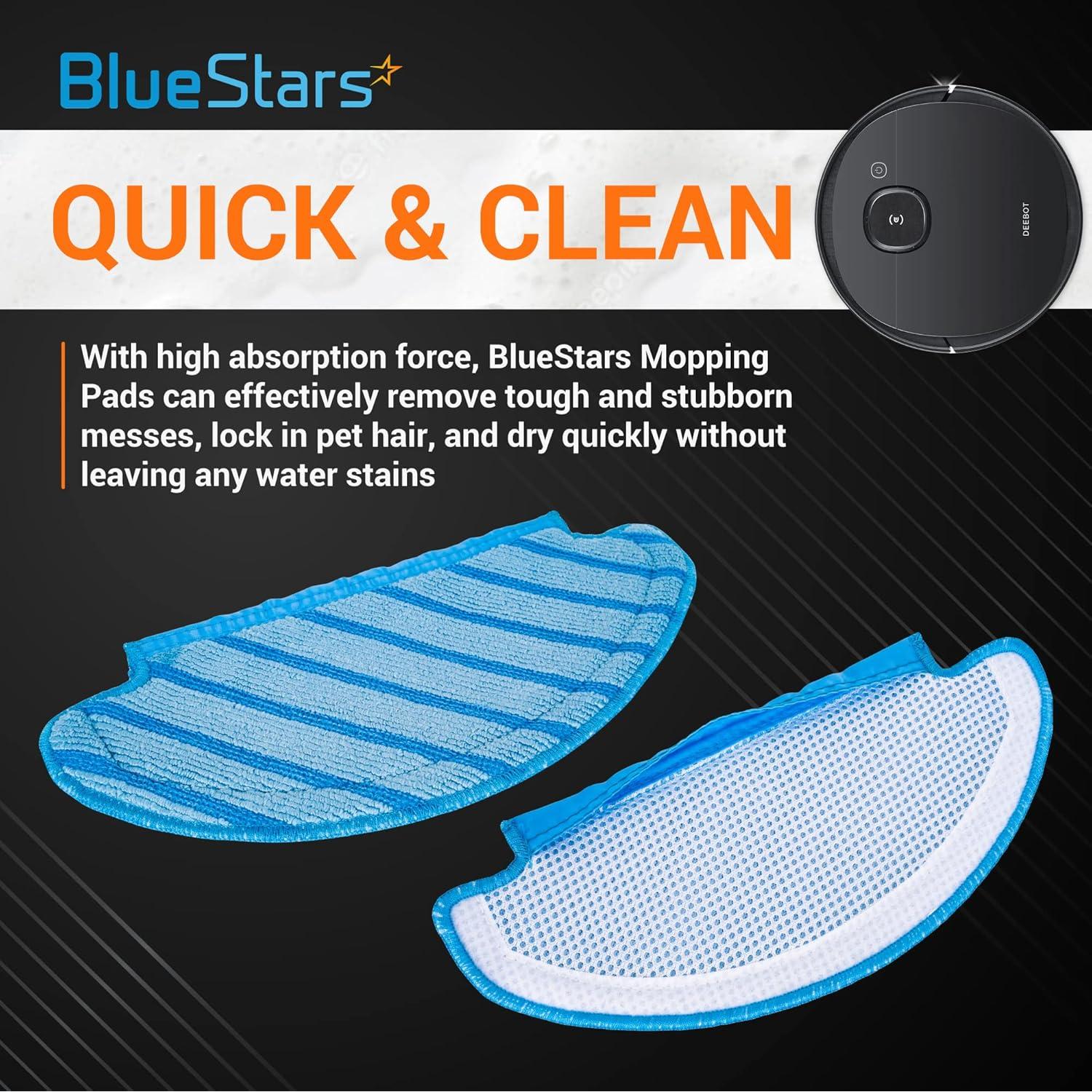 BlueStars 10-Pack Microfiber Mopping Cloths for Ecovacs Deebot Ozmo T8 AIVI, T8 Max, T8/T9 Series, N8 Pro Plus, N8 Pro+, Washable and Reusable