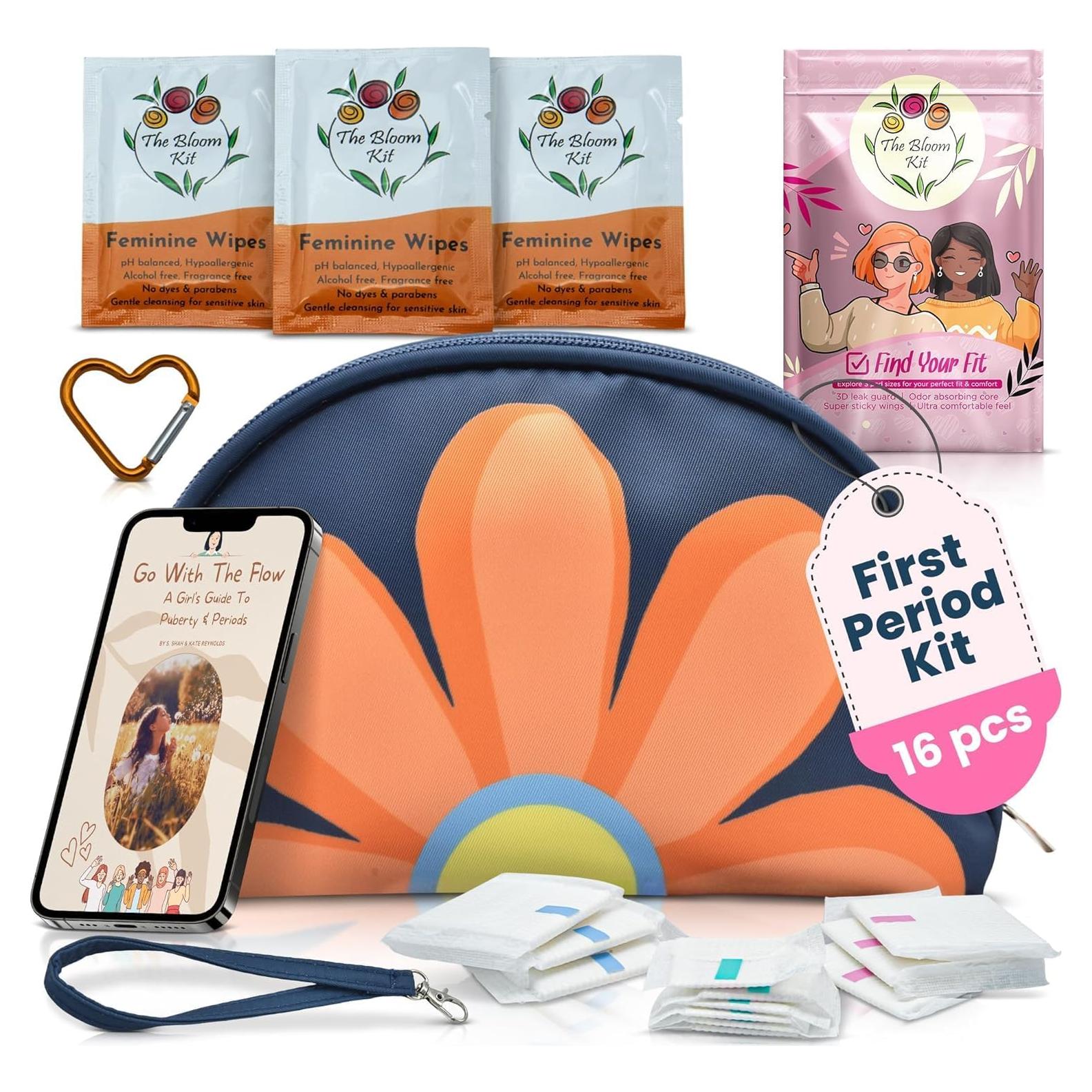Kit de Primer Período The Bloom para Niñas 9-14 Años - 16 Piezas