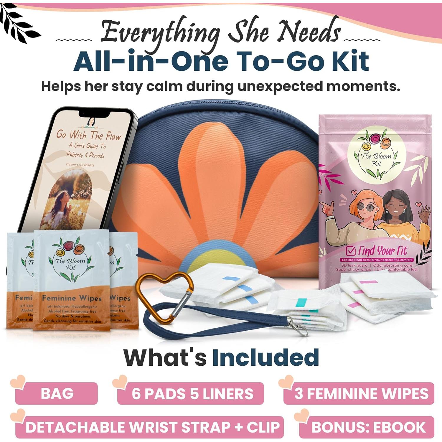 Kit de Primer Período The Bloom para Niñas 9-14 Años - 16 Piezas