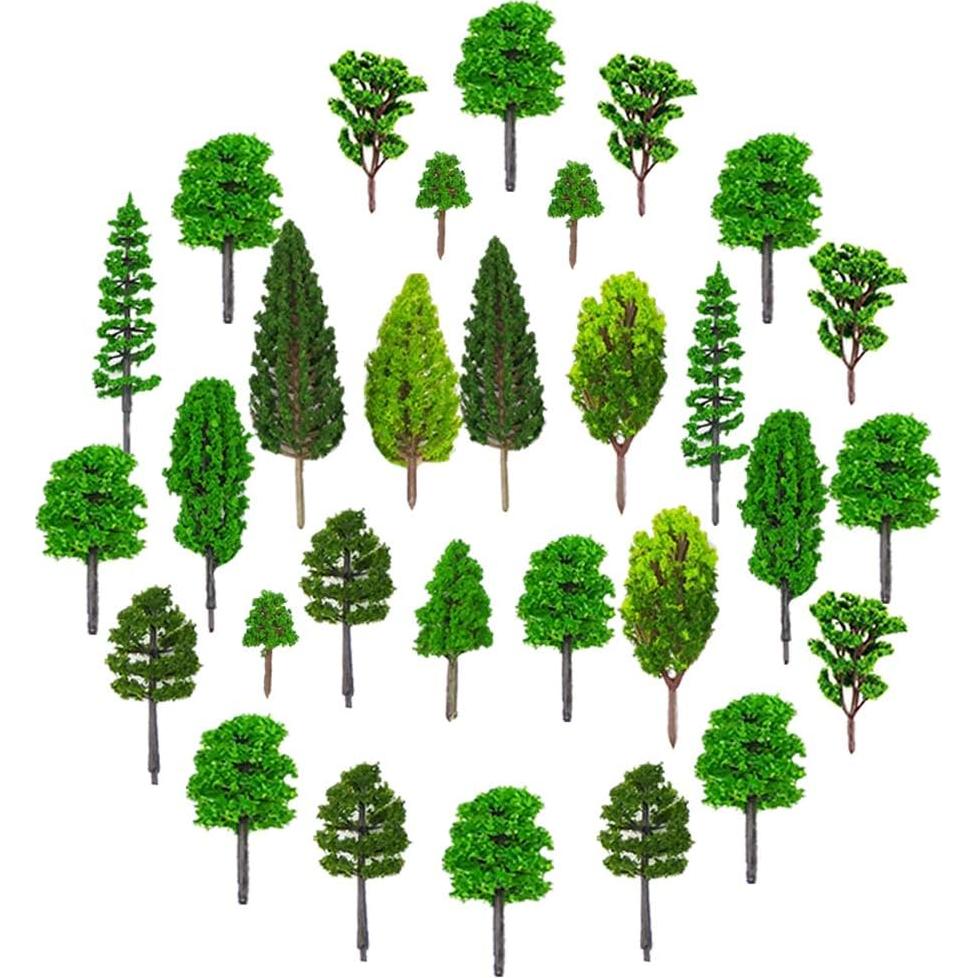 MOMOONNON 36 Árboles de Modelo Verde 3.5-15 cm para Diorama