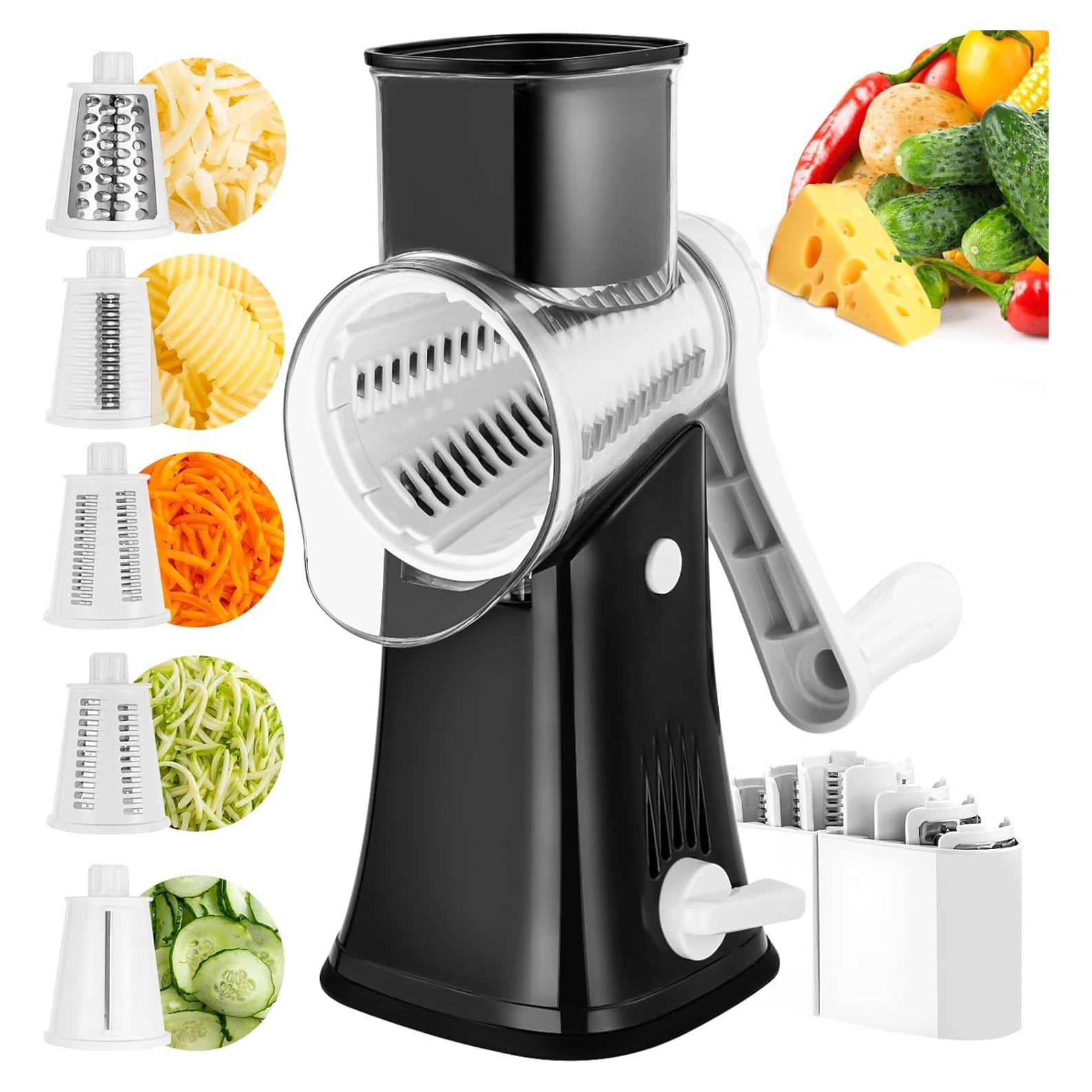 Rallador de Queso Rotatorio VEKAYA 5 en 1 Acero Inoxidable