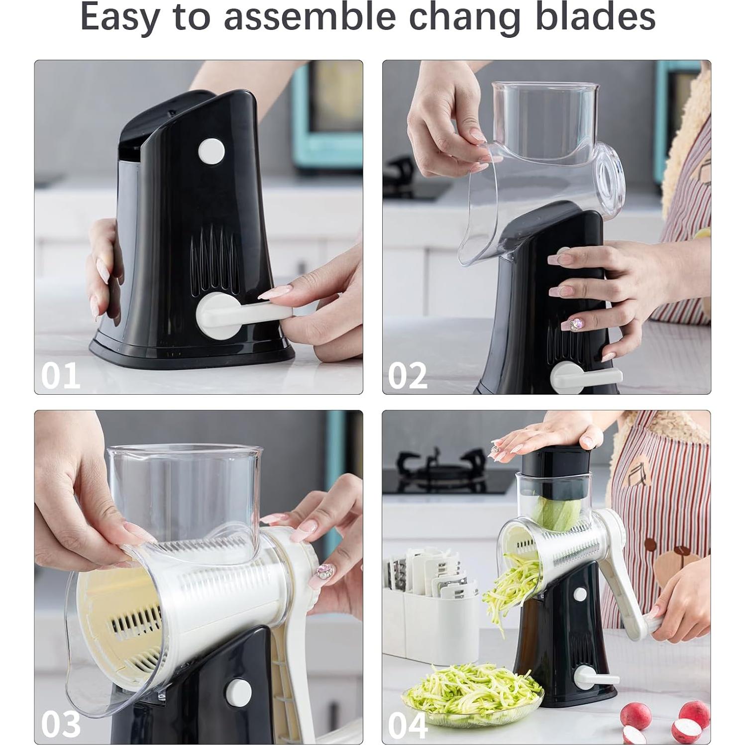 Rallador de Queso Rotatorio VEKAYA 5 en 1 Acero Inoxidable