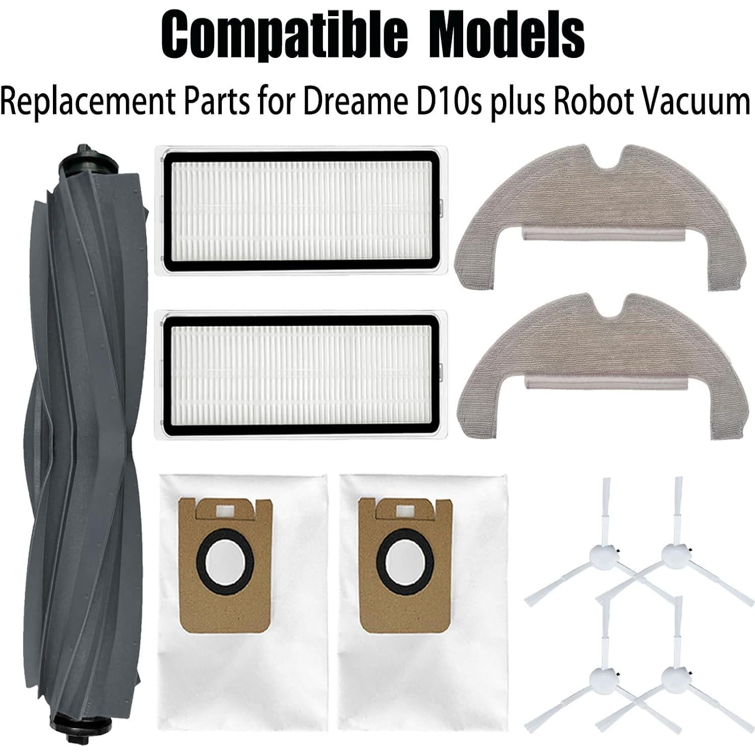 Kit de Repuestos para Aspiradora Robot Dreame D10s Plus - 1 Cepillo Principal, 4 Laterales, 2 Filtros HEPA, 2 Paños de Mopa