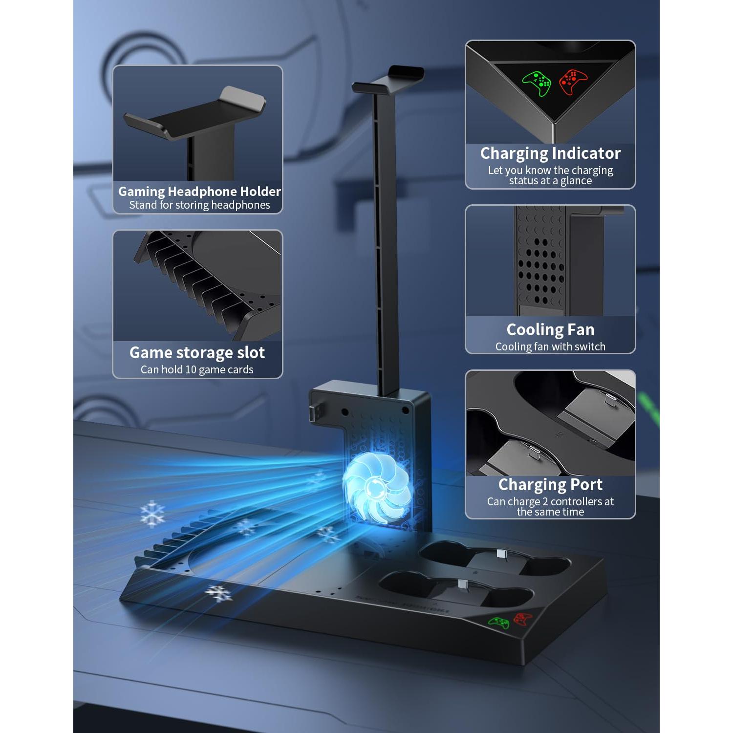 MENEEA Soporte y Ventilador para Xbox Series X con Carga Doble