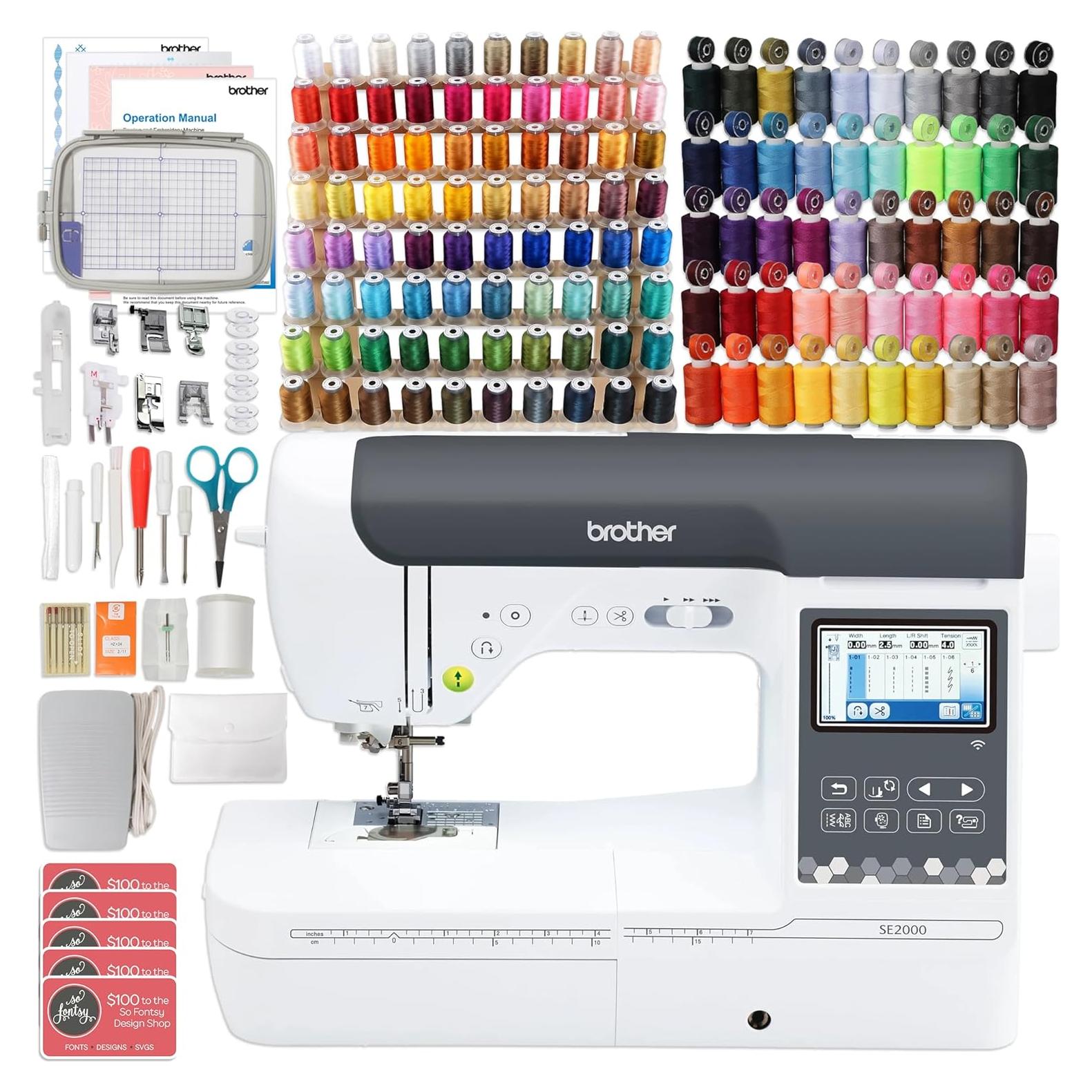 SE2000 5" x 7" Combo Embroidery & Sewing Machine with Deluxe 130 Thread Spools & Accessories