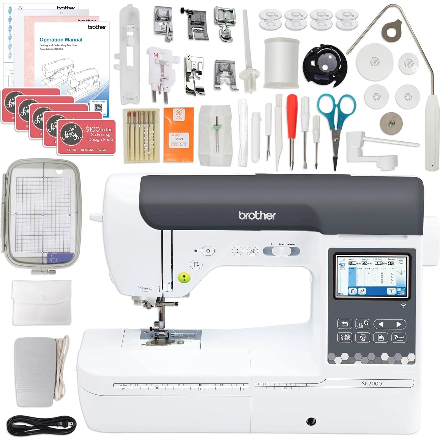 SE2000 5" x 7" Combo Embroidery & Sewing Machine with Deluxe 130 Thread Spools & Accessories