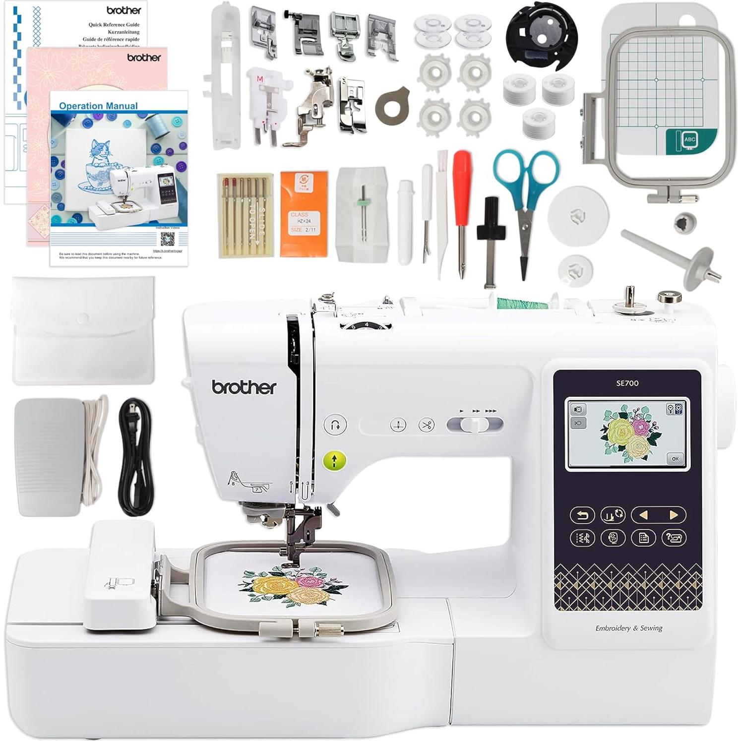 SE700 Embroidery & Sewing Machine with 50 Sewing Spools, Color Matching Bobbins & Accessories