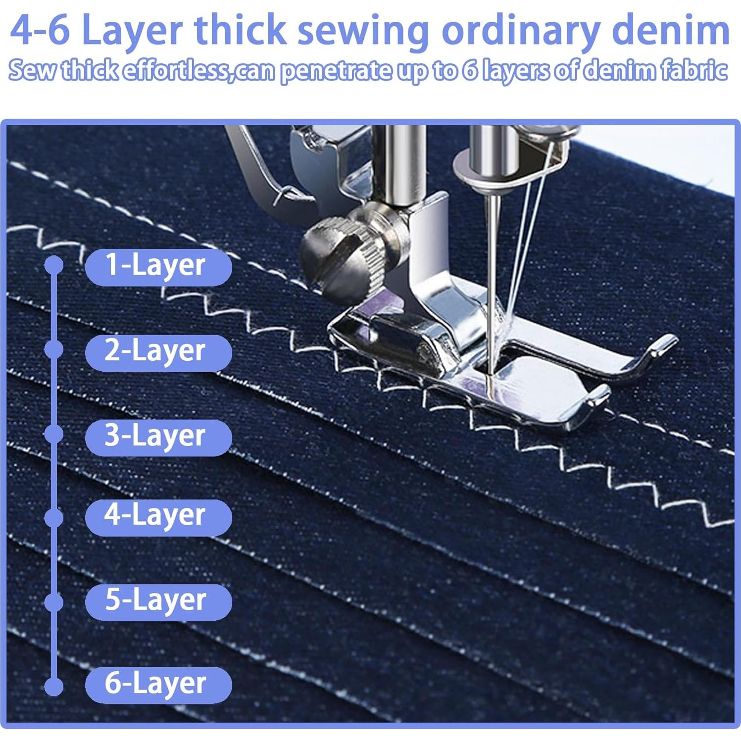 Sewing Machine for Beginners with 20 Pcs Fabric and 32 Pcs Sewing Threads Kit,Portable Sewing Machine with 12 Built-in Stitches,2 Speed(High-Low Speeds) - White Blue