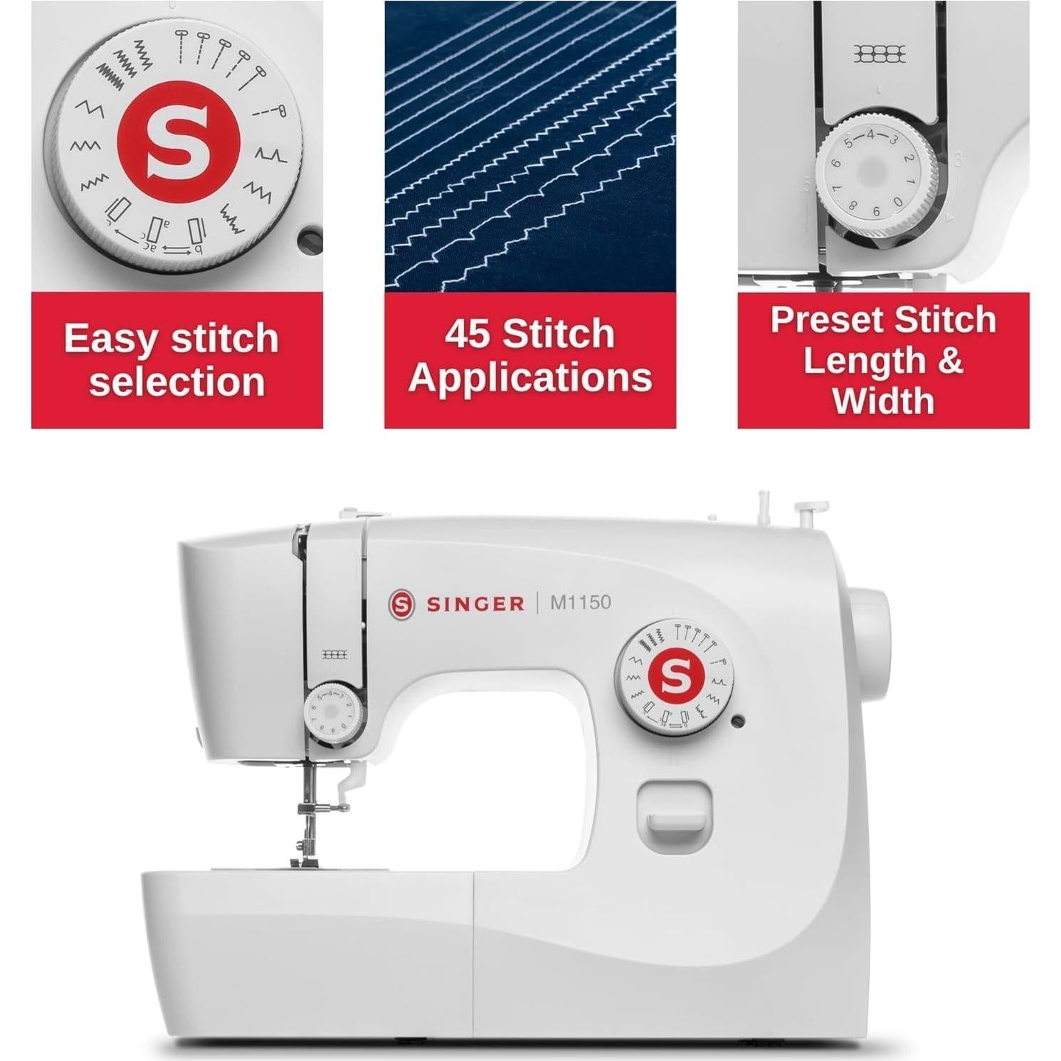 Máquina de Coser SINGER M1150 Ligera y Portátil 45 Puntadas