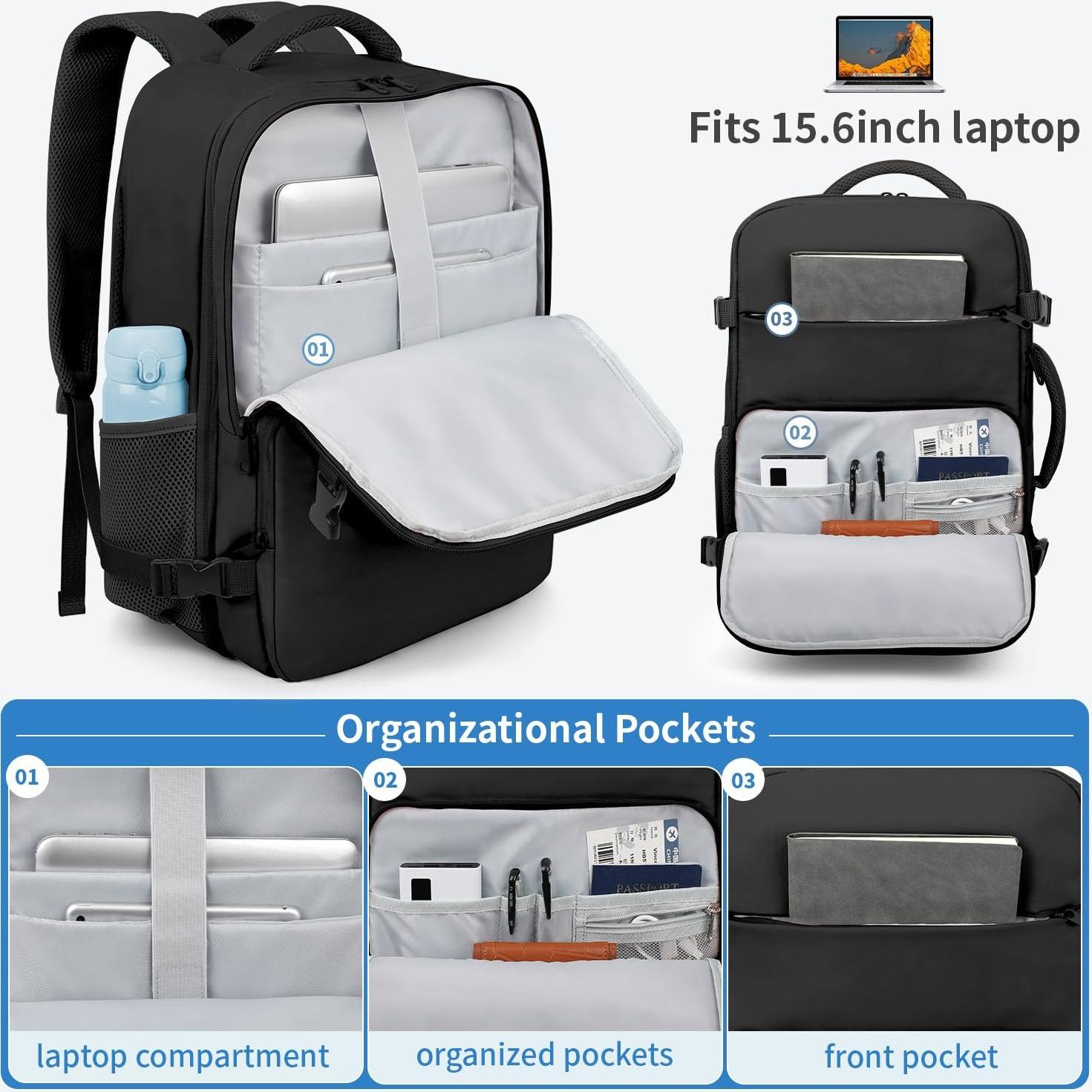 Mochila de Viaje ZOMFELT 15.6" para Portátil, Negra