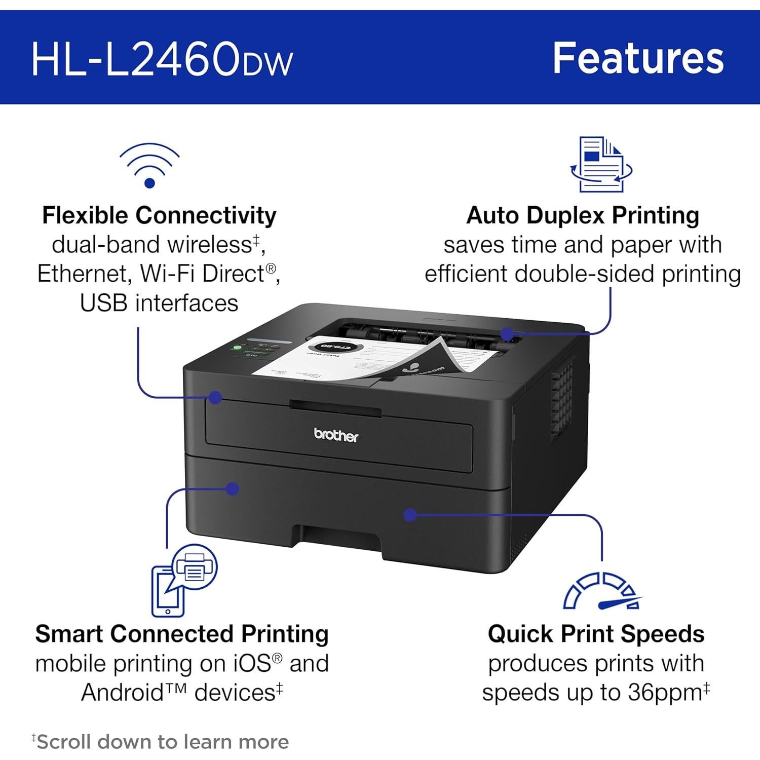 Impresora Láser Monocromática Brother HL-L2460DW Inalámbrica