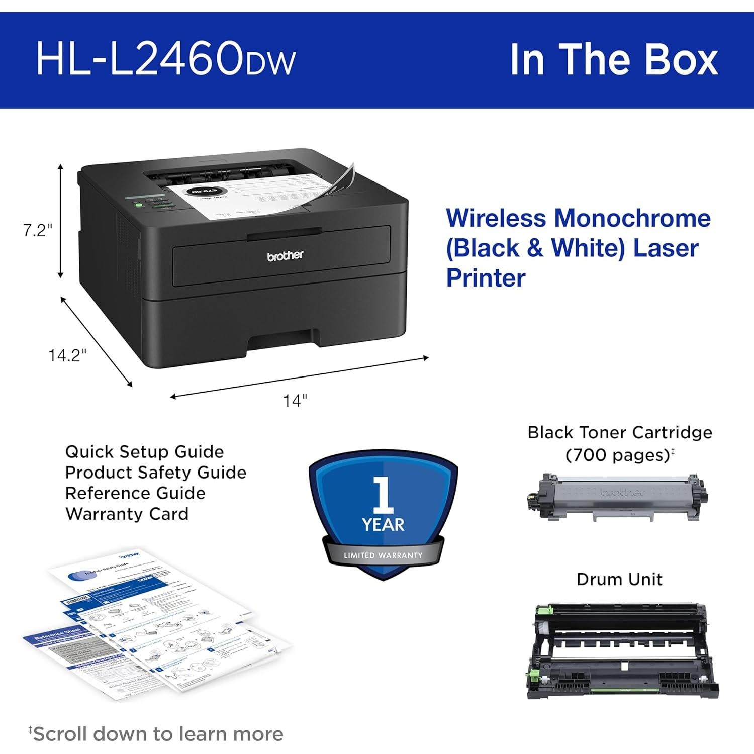 Impresora Láser Monocromática Brother HL-L2460DW Inalámbrica