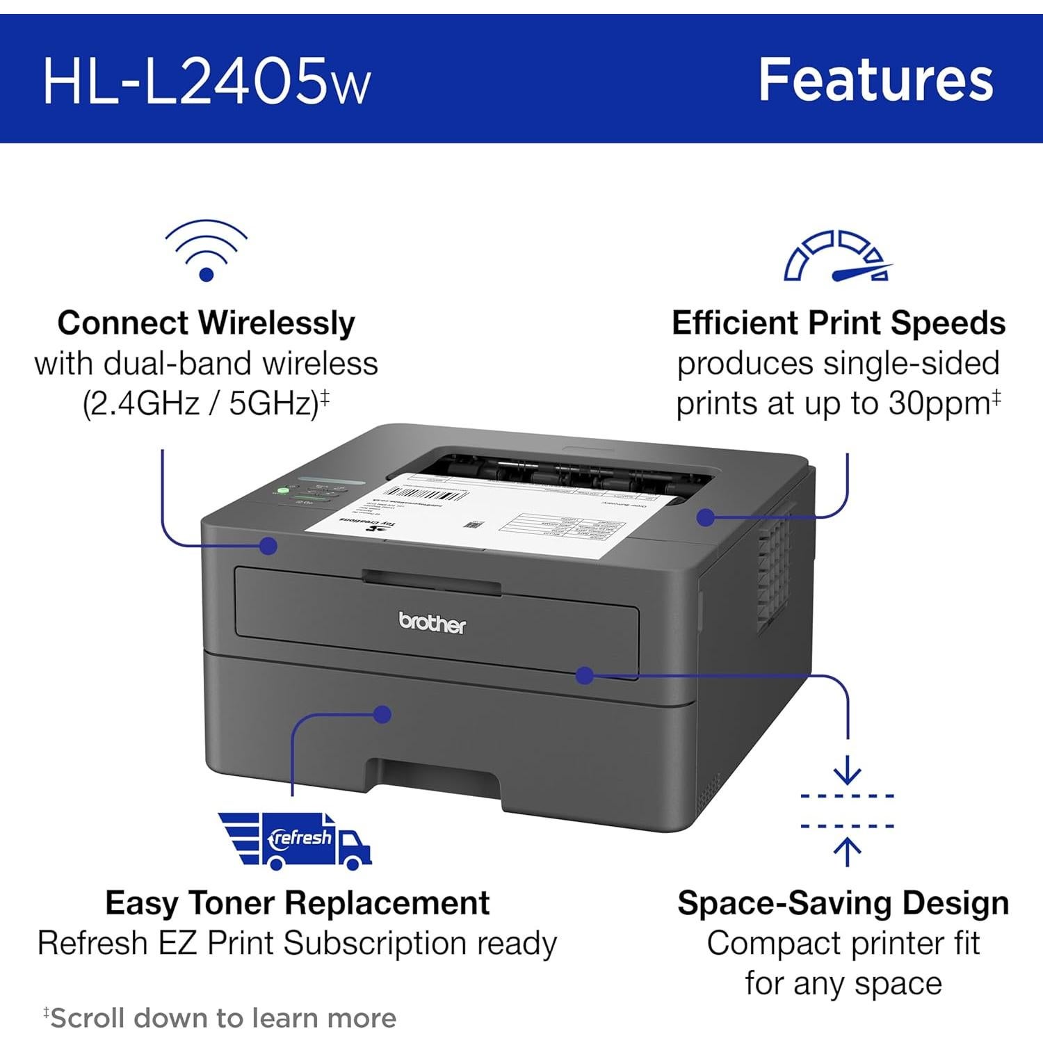 Impresora Láser Monocromática Brother HL-L2405W Inalámbrica