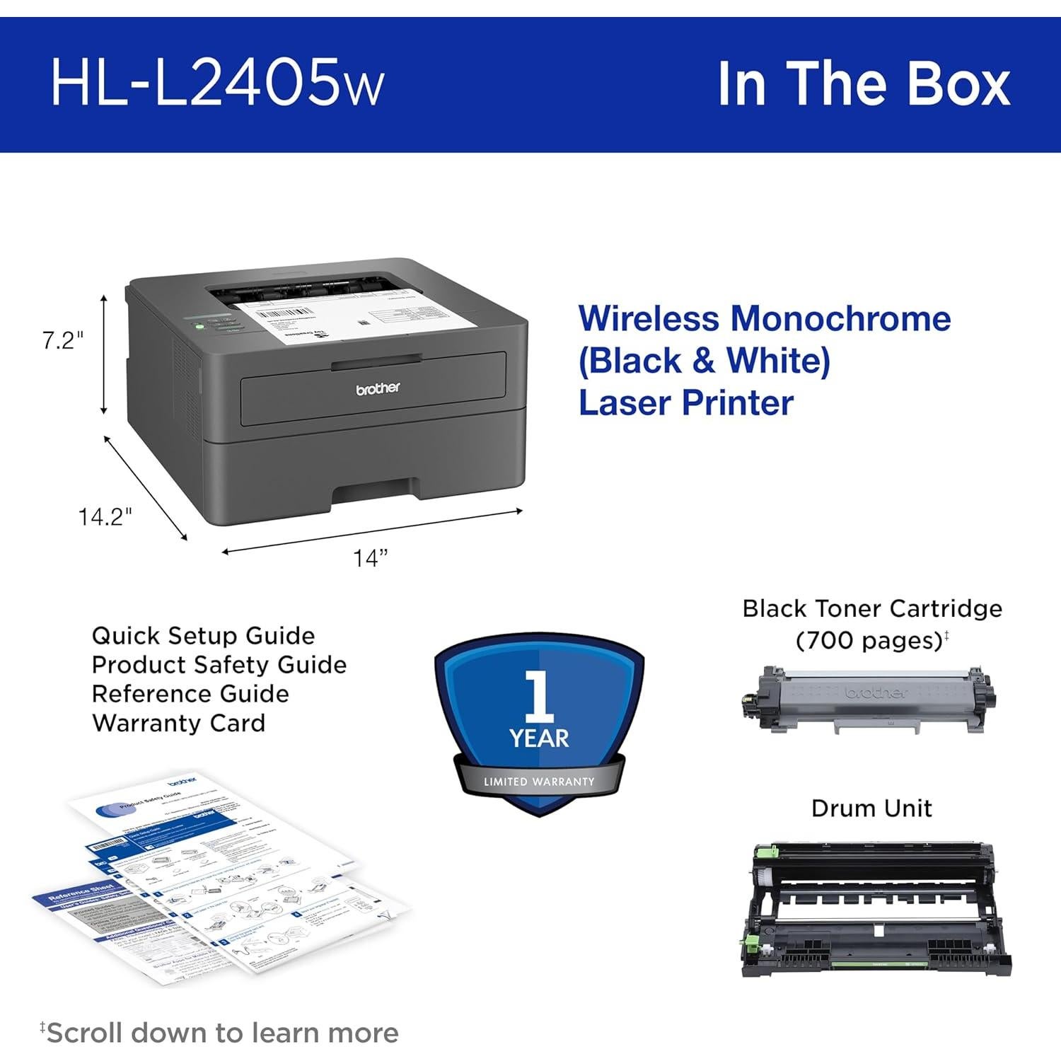 Impresora Láser Monocromática Brother HL-L2405W Inalámbrica