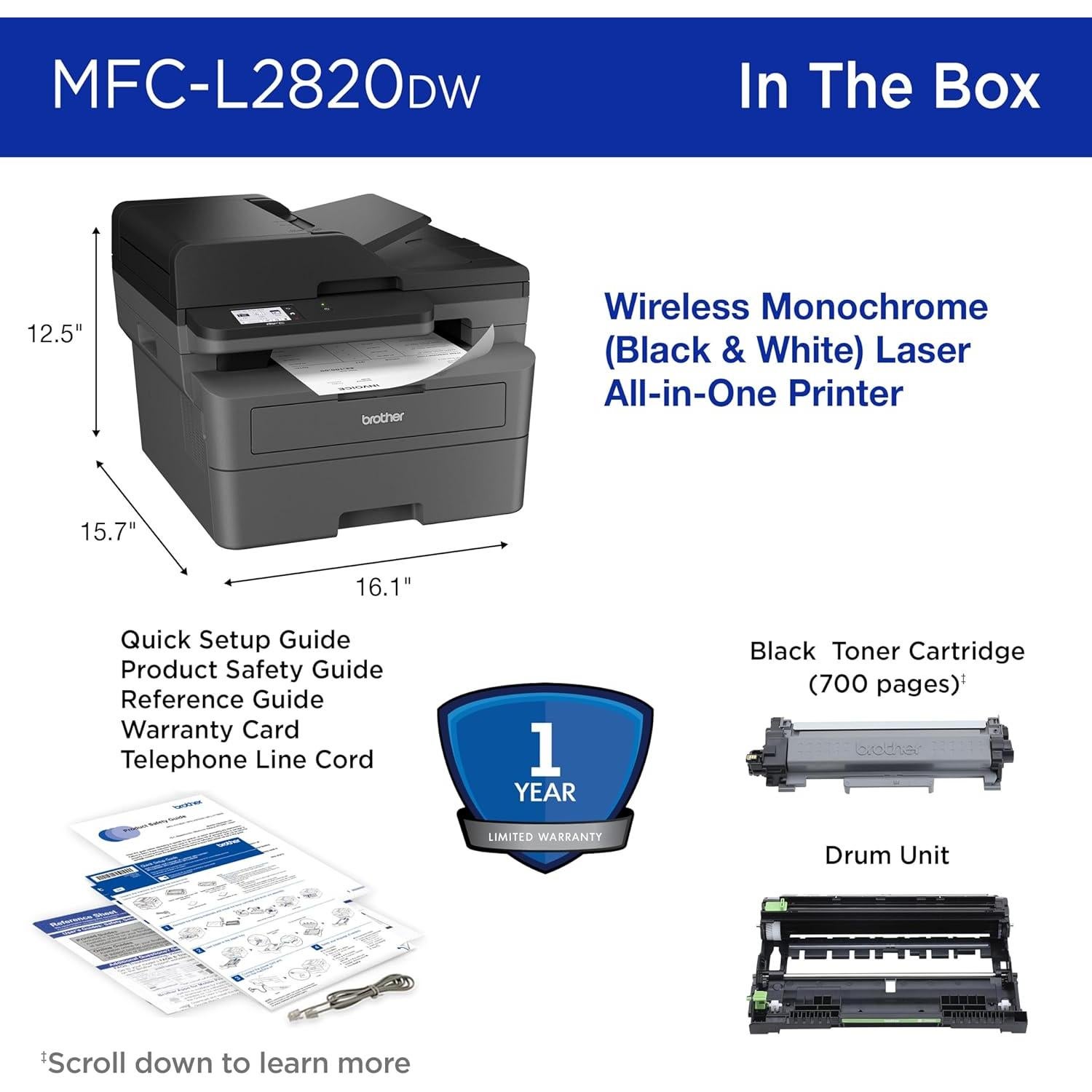 Impresora Láser Monocromática Brother MFC-L2820DW 4-en-1