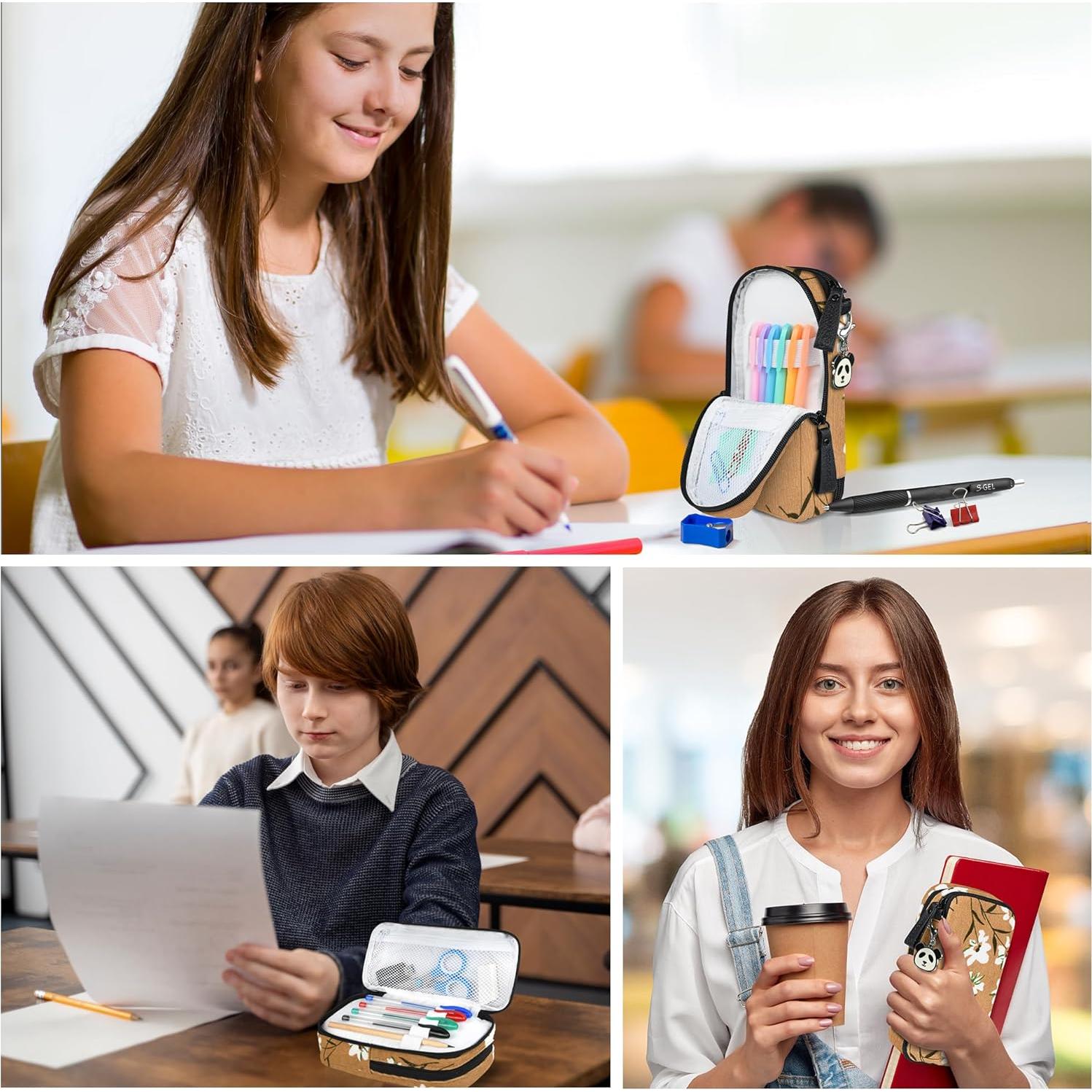 Estuche Escolar Pandasz Flor Marrón - Organizador de Lápices