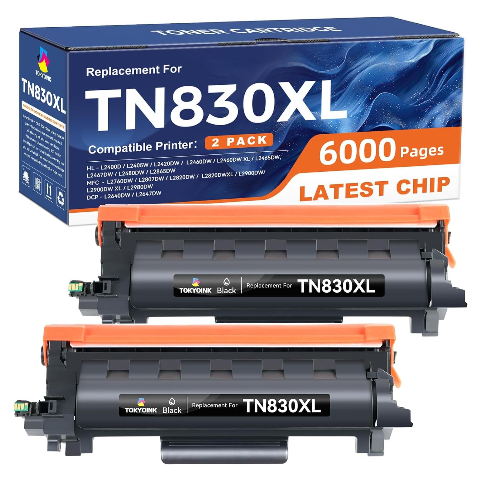 Compatible TN830XL Toner Replacement for Brother TN830XL TN830 XL Toner use with HL-L2460DW HL-L2405W HL-L2480DW HL-L2400D MFC-L2820DW MFC-L2820DW XL DCP-L2640DW Printer (2 Pack Black)
