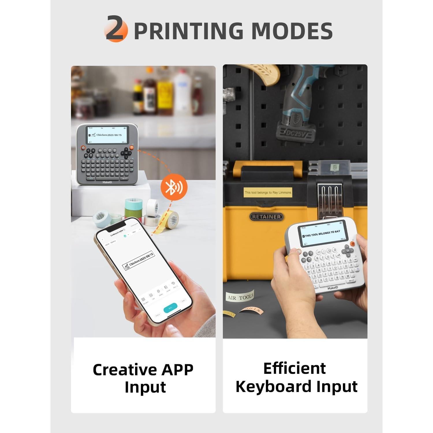 Makeid Label Maker E1, Bluetooth Rechargeable Label Maker Machine, QWERTY Keyboard Labeler, 3.4" Backlighting LCD Screen, Prints 9~16 mm