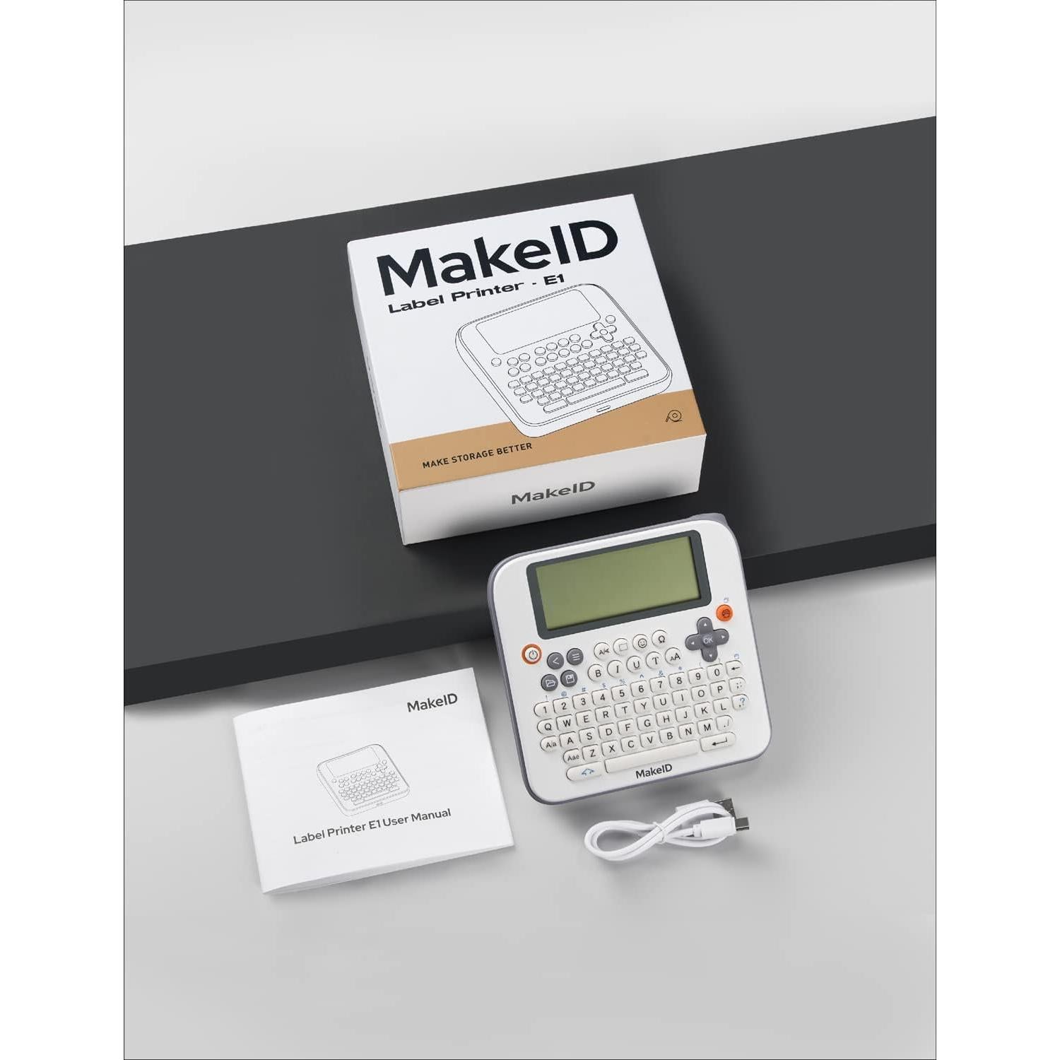 Makeid Label Maker E1, Bluetooth Rechargeable Label Maker Machine, QWERTY Keyboard Labeler, 3.4" Backlighting LCD Screen, Prints 9~16 mm