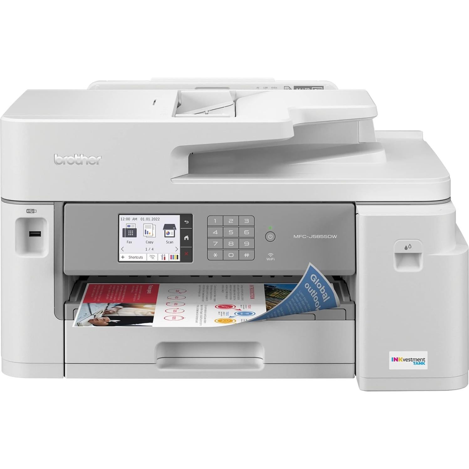 MFC-J5855DW INKvestment Tank Color Inkjet All-in-One Printer with up to 1 Year of Ink in-box1 and to 11” x 17” Printing Capabilities, White