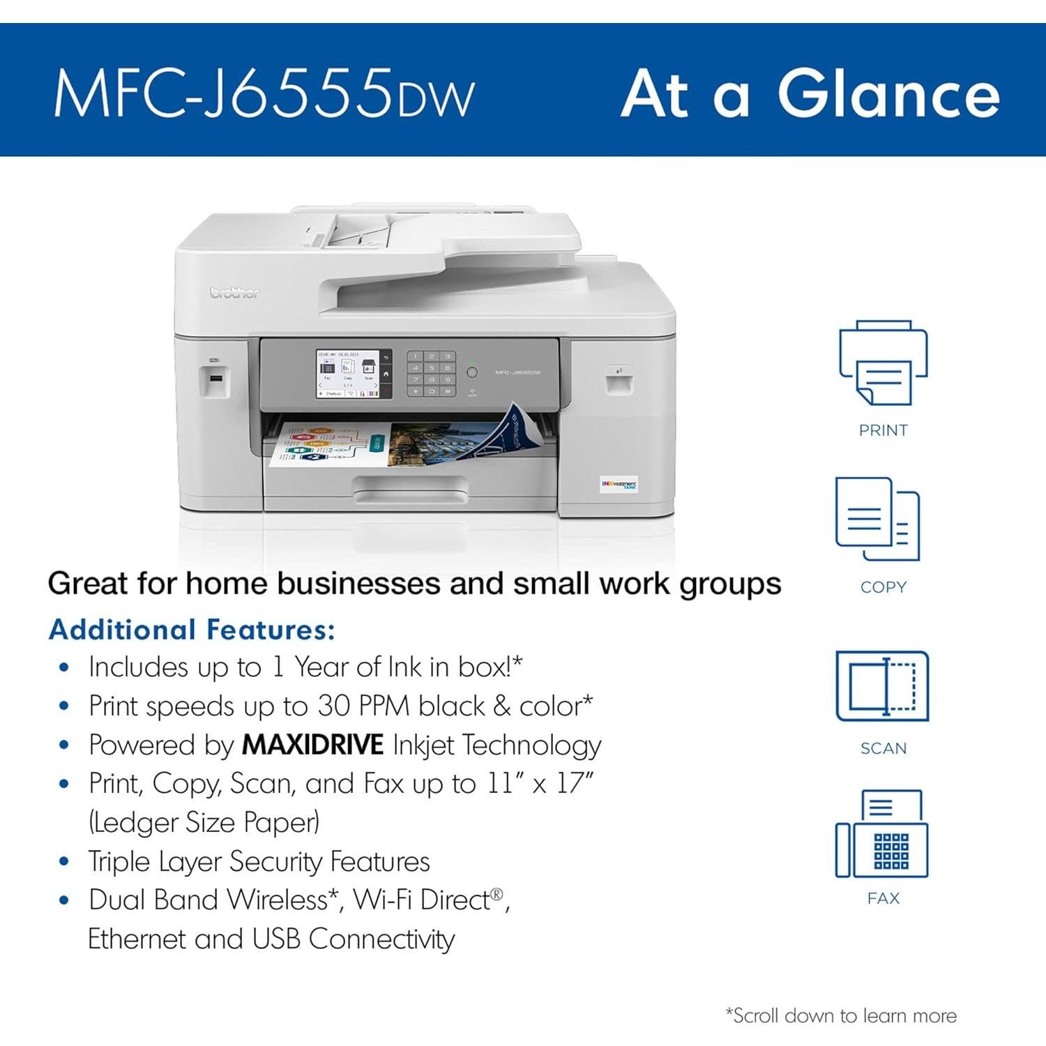 Impresora Brother MFC-J6555DW INKvestment Color A3 Todo-en-Uno