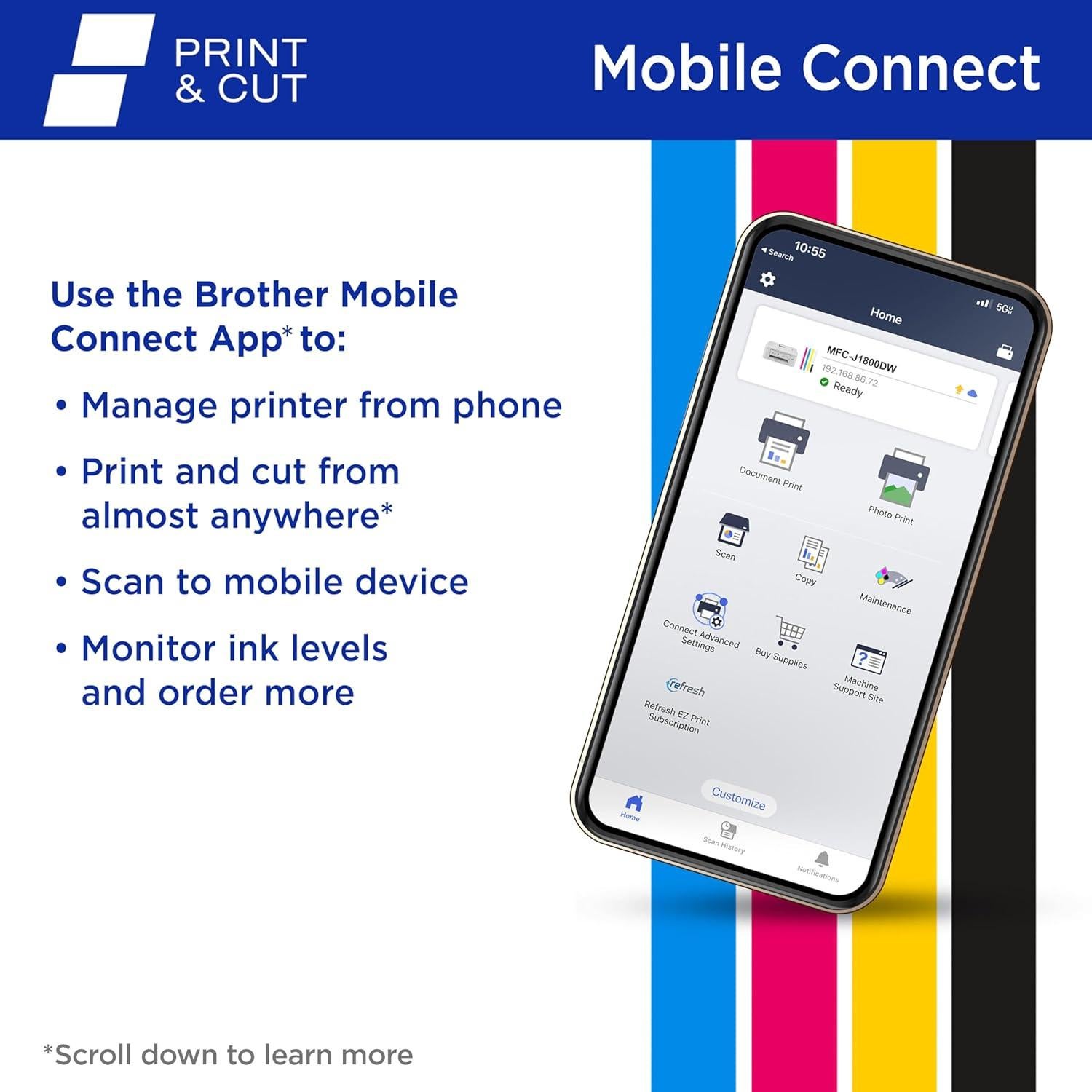 Impresora Inalámbrica Todo-en-Uno Brother MFC-J1800DW Color