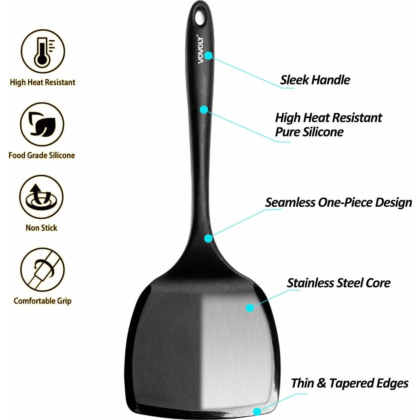 Espátula de Silicona Vovoly Extra Grande Negra para Cocina