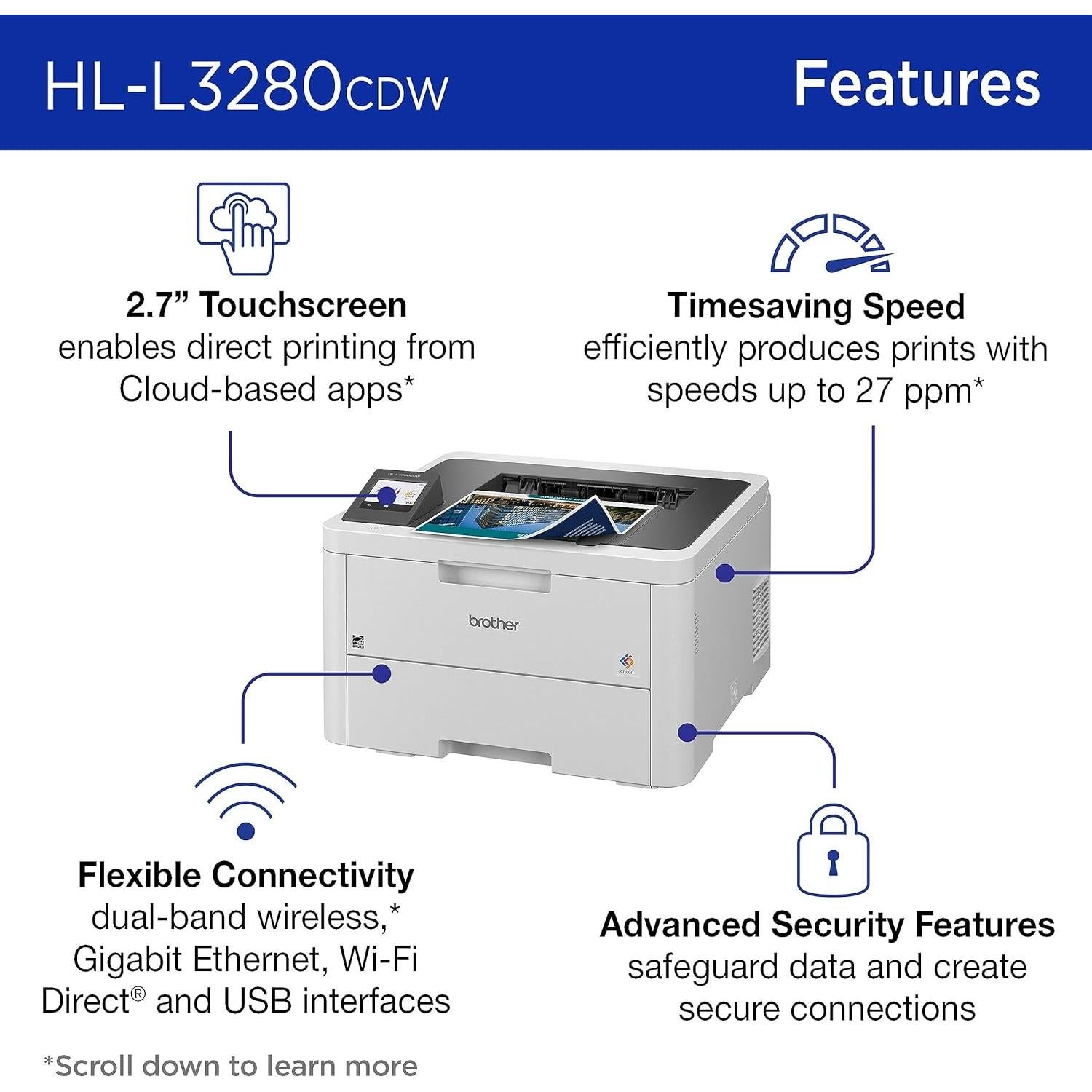 Impresora Color Láser Brother HL-L3280CDW Inalámbrica 27 ppm