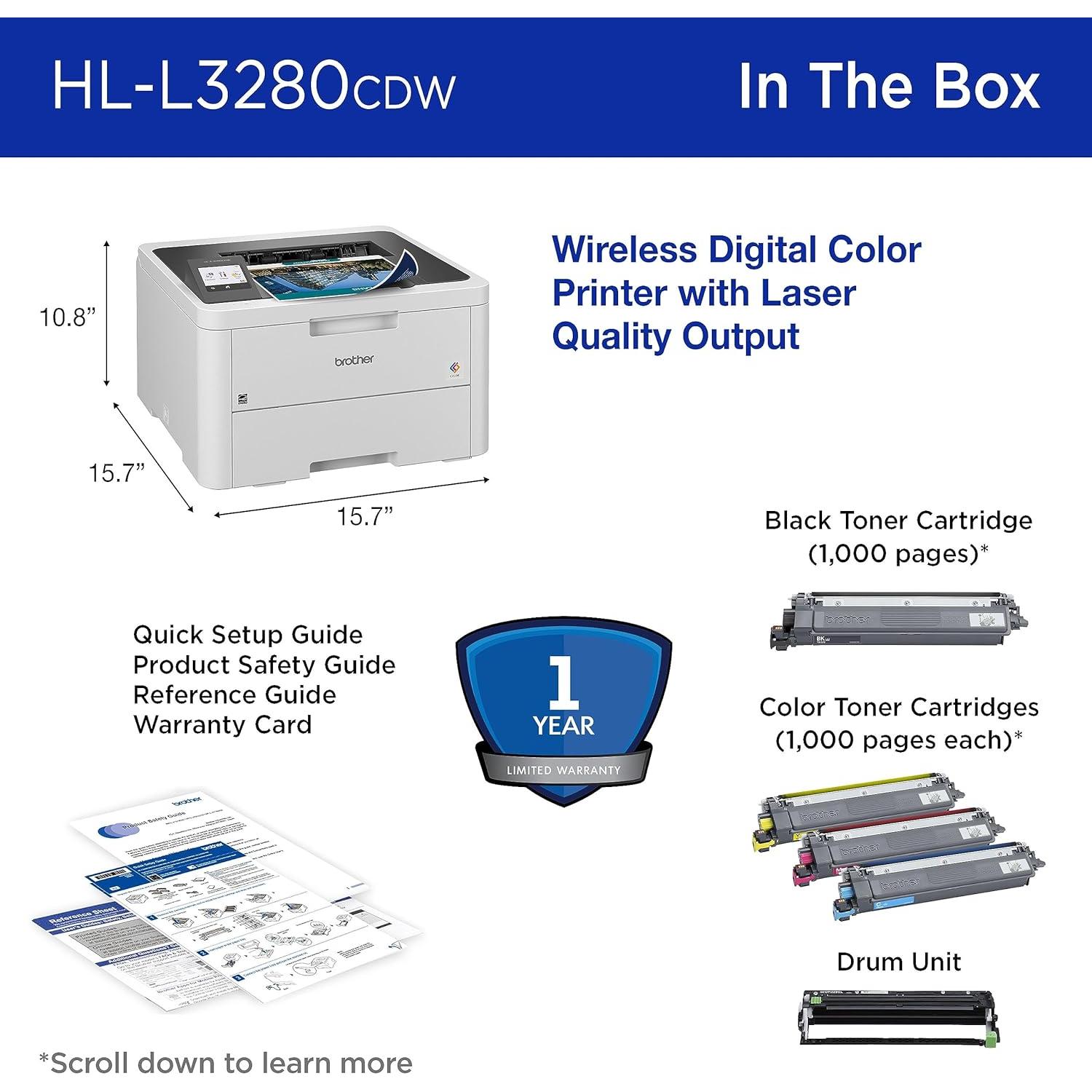 Impresora Color Láser Brother HL-L3280CDW Inalámbrica 27 ppm