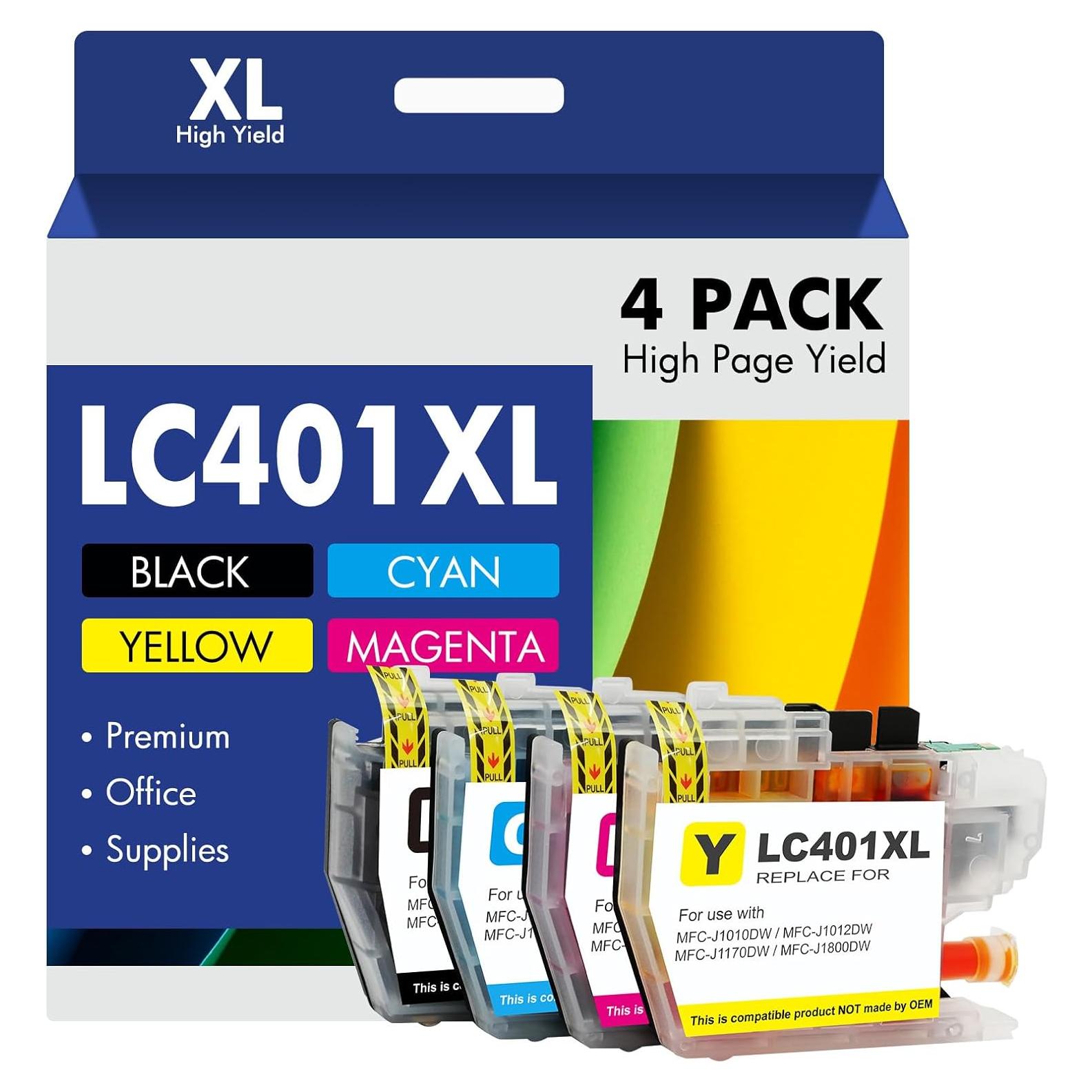 Cartuchos de tinta Brother LC401XL - Paquete de 4 Negro Cian Magenta Amarillo