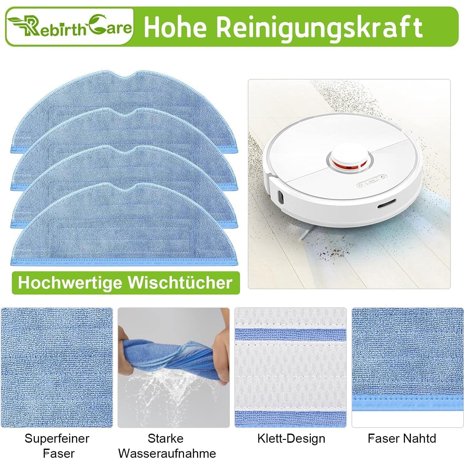 Rebirthcare Wipes Replacement Mop for S7 Vacuum Cleaner S7 Plus S7 MaxV S7 MaxV Plus S7 MaxV Ultra S7 Pro Ultra T7 T7 Plus T7S T7SPlus Reusable Hard Floor Cloth Expert Wet Microfiber Soft Pad, 5 Pack
