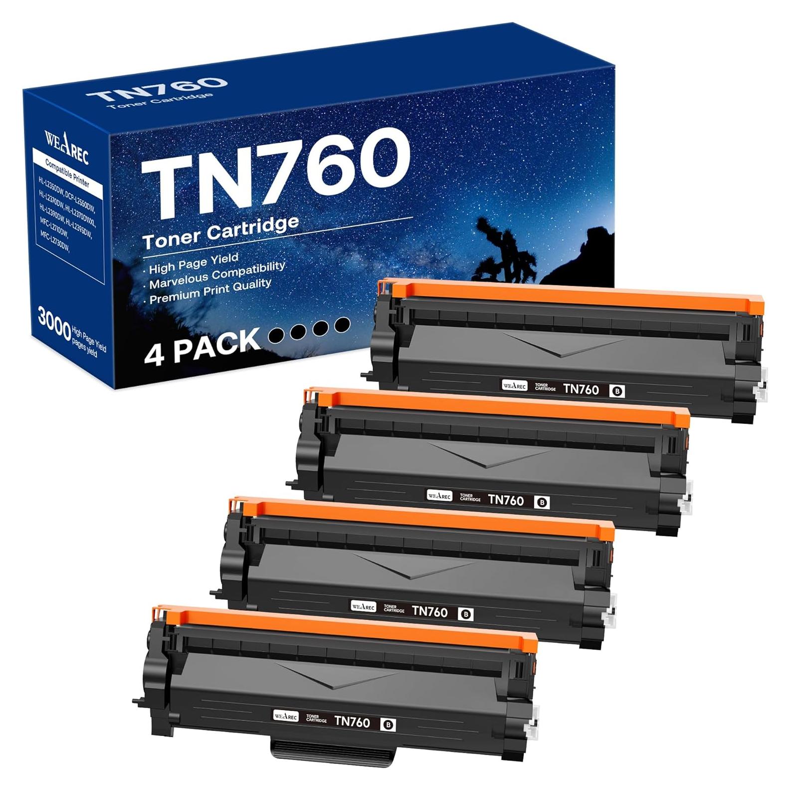 Compatible Toner Cartridge Replacement for Brother TN760 TN-760 TN730 with HL-L2350DW HL-L2370DW MFC-L2750DW DCP-L2550DW Printer (Black 4 Pack)