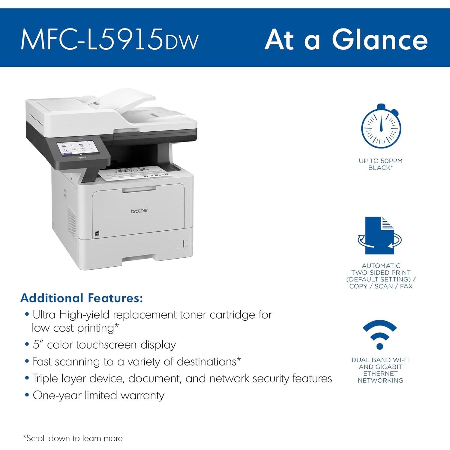 Impresora láser Brother MFC-L5915DW todo en uno 50 ppm