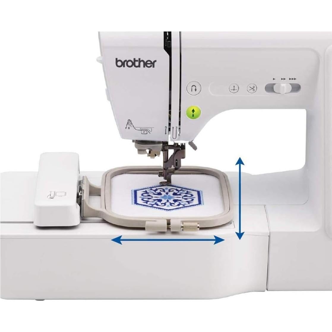 SE600 Sewing and Embroidery Machine, 80 Designs, 103 Built-In Stitches, Computerized, 4" x 4" Hoop Area, 3.2" LCD Touchscreen Display, 7 Included Feet