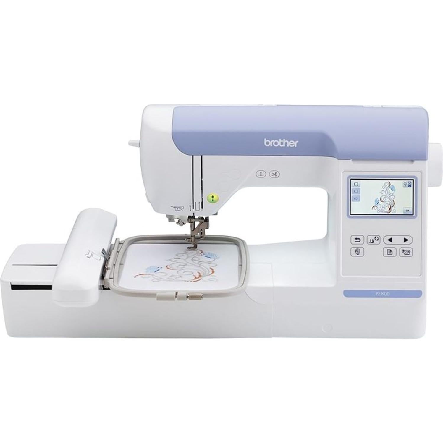 PE800 Embroidery Machine, 138 Built-in Designs, 5" x 7" Hoop Area, Large 3.2" LCD Touchscreen, USB Port, 11 Font Styles