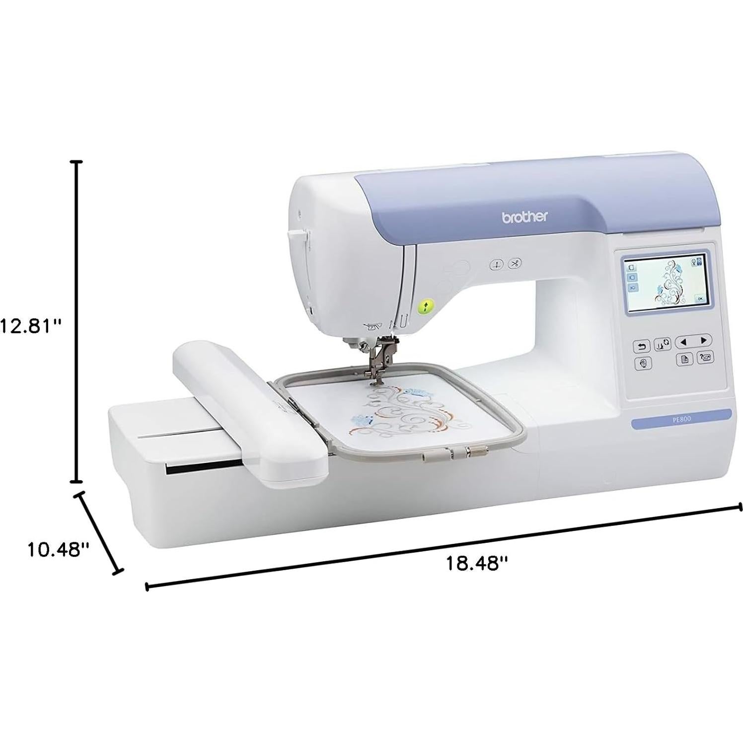 PE800 Embroidery Machine, 138 Built-in Designs, 5" x 7" Hoop Area, Large 3.2" LCD Touchscreen, USB Port, 11 Font Styles