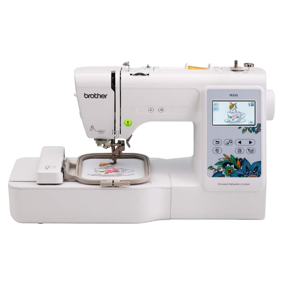 PE535 Embroidery Machine, 80 Built-in Designs, 4" x 4" Hoop Area, Large 3.2" LCD Touchscreen, USB Port, 9 Font Styles