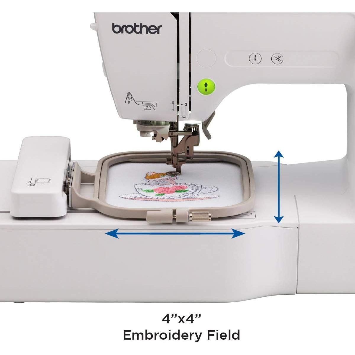 PE535 Embroidery Machine, 80 Built-in Designs, 4" x 4" Hoop Area, Large 3.2" LCD Touchscreen, USB Port, 9 Font Styles