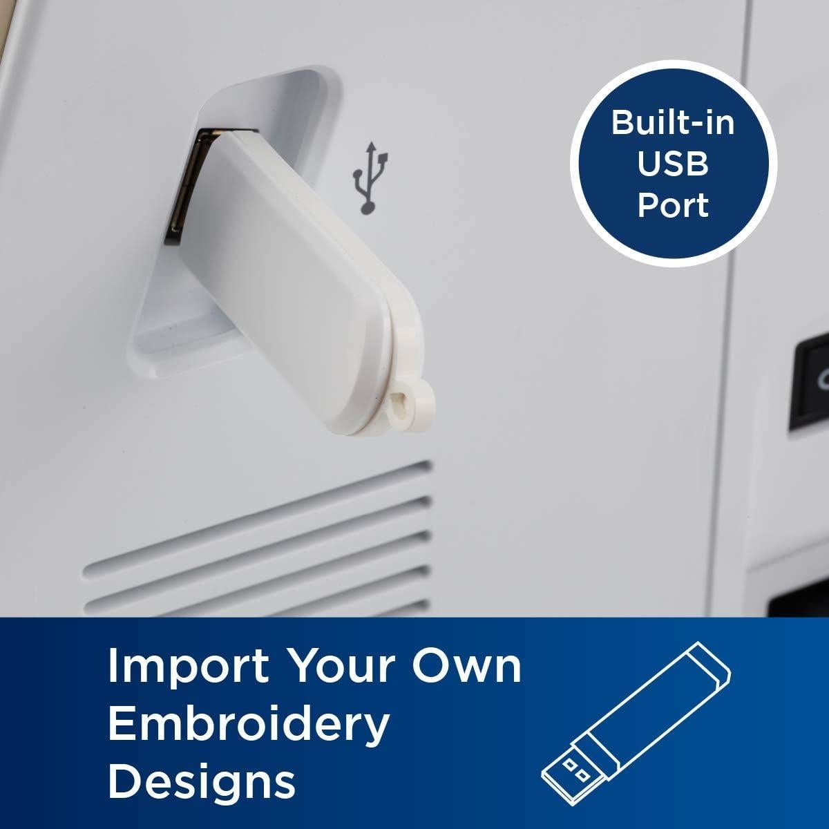 PE535 Embroidery Machine, 80 Built-in Designs, 4" x 4" Hoop Area, Large 3.2" LCD Touchscreen, USB Port, 9 Font Styles