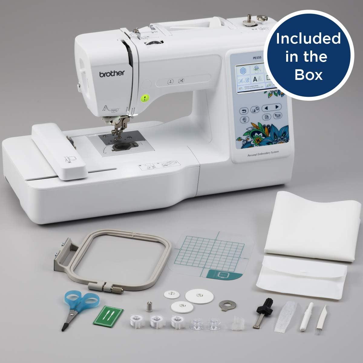 PE535 Embroidery Machine, 80 Built-in Designs, 4" x 4" Hoop Area, Large 3.2" LCD Touchscreen, USB Port, 9 Font Styles