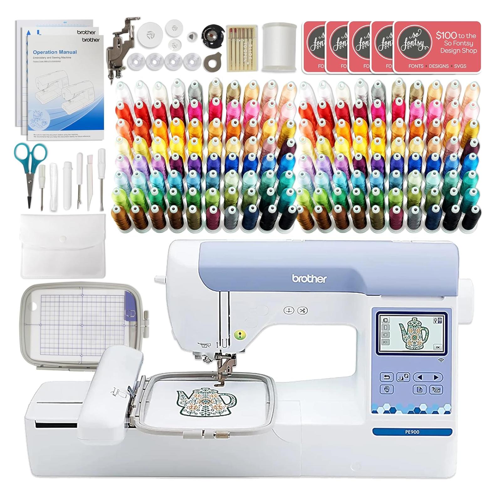 PE900 5" x 7" Embroidery Machine with 160 Embroidery Thread Spools and Accessories