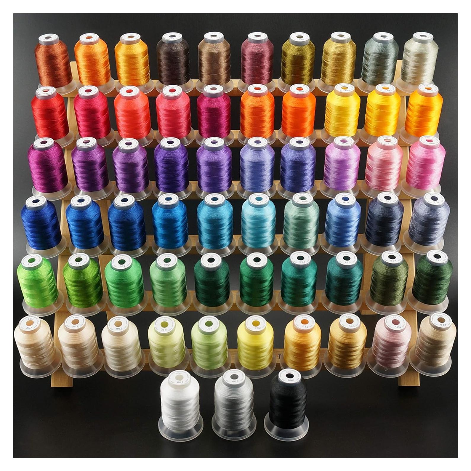 New brothread 63 Colors Compatible with Brother Polyester Embroidery Machine Thread Kit 500M (550Y) Each Spool Compatible with Brother Babylock Janome Singer Pfaff Bernina Embroidery Sewing Machine