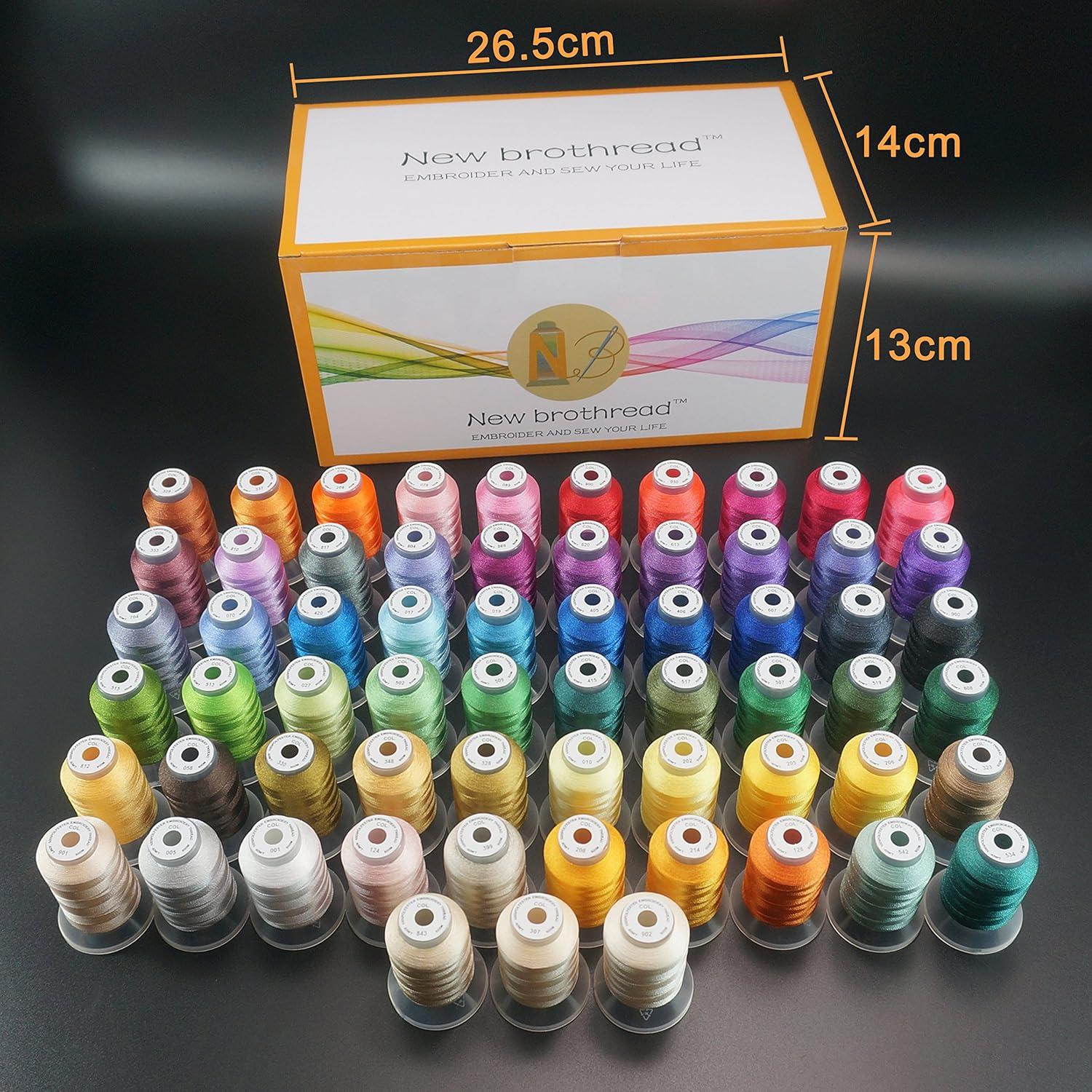 New brothread 63 Colors Compatible with Brother Polyester Embroidery Machine Thread Kit 500M (550Y) Each Spool Compatible with Brother Babylock Janome Singer Pfaff Bernina Embroidery Sewing Machine