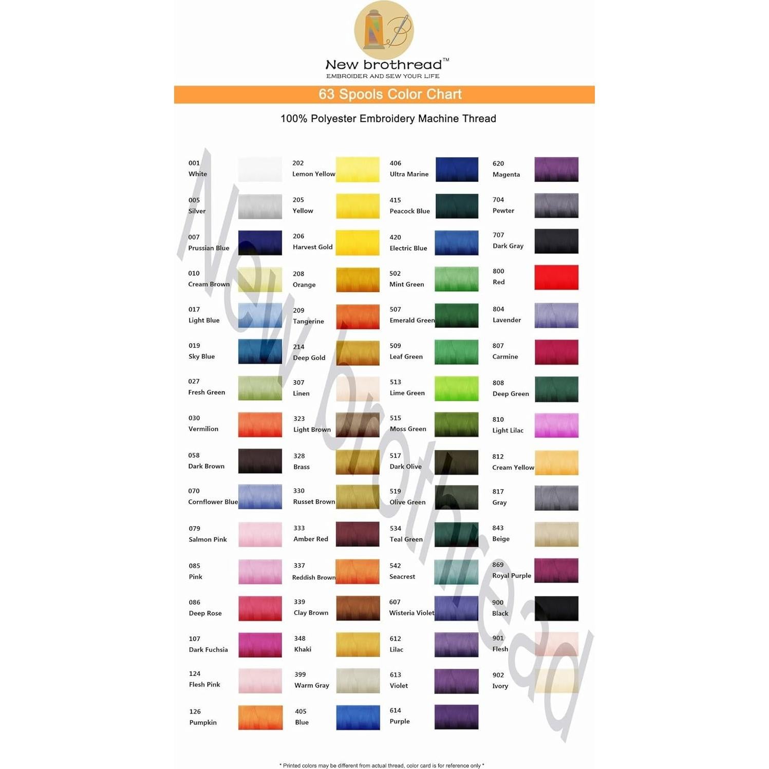 New brothread 63 Colors Compatible with Brother Polyester Embroidery Machine Thread Kit 500M (550Y) Each Spool Compatible with Brother Babylock Janome Singer Pfaff Bernina Embroidery Sewing Machine