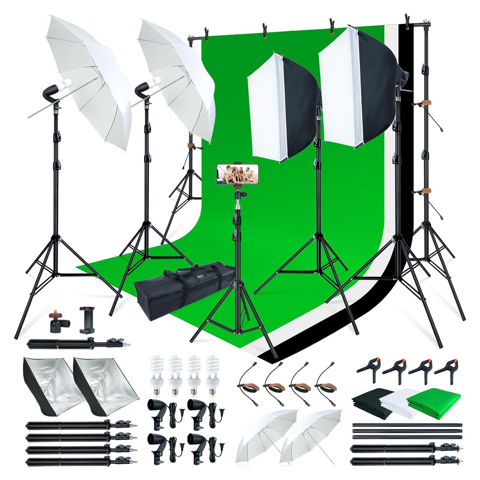Kit de Luz de Estudio Fotográfico LINCO AM169 con 3 Fondos
