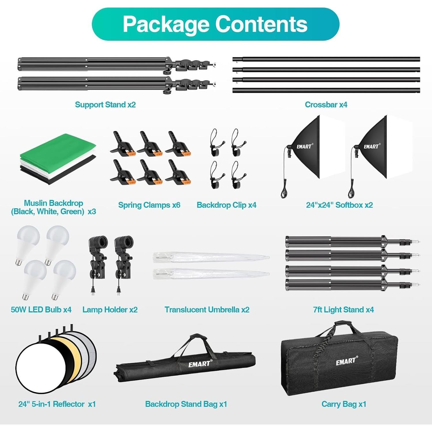 Kit de Iluminación Profesional Emart 2.6x3.0m con Softbox y Fondos