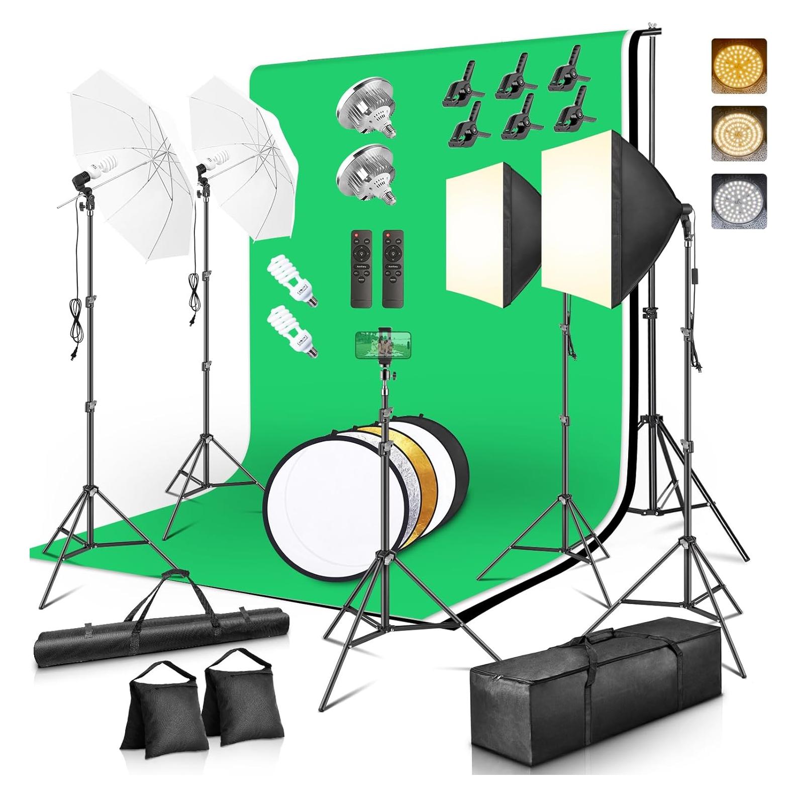 Kit de Iluminación Fotográfica SAVWAY con Fondos 2.6x3.0m