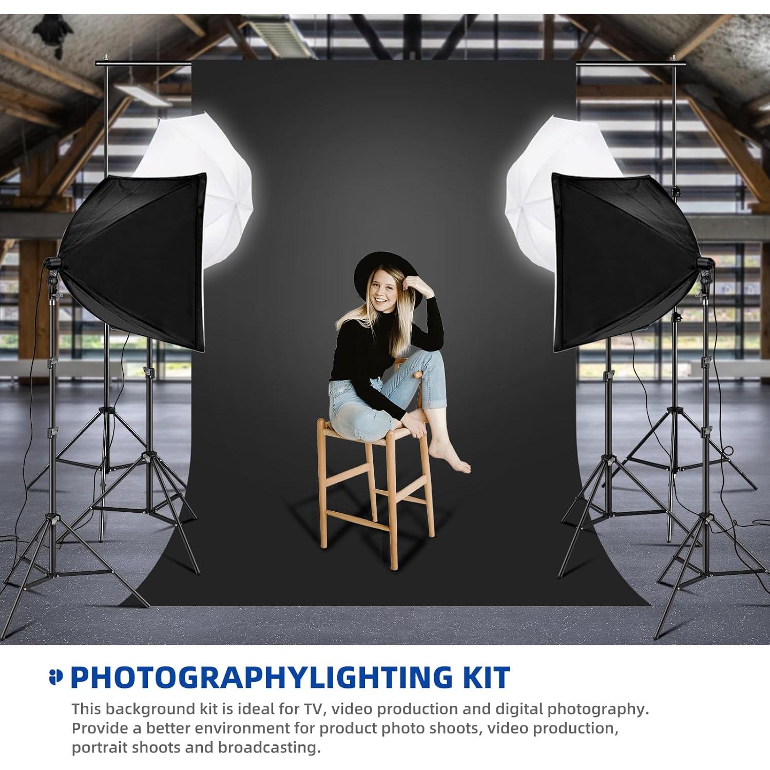 Kit de Iluminación Fotográfica SAVWAY con Fondos 2.6x3.0m