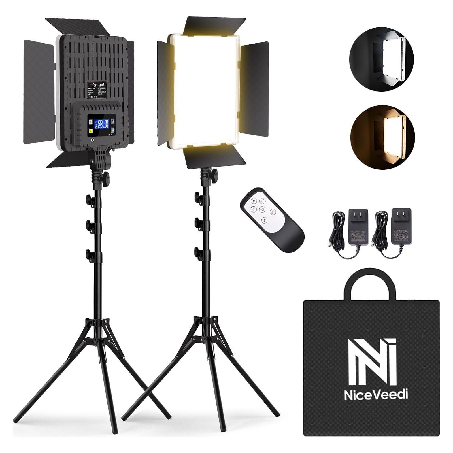 NiceVeedi 2-Pack Photography Lighting Kit, 36W Bi-Color Studio Lights 2700-6500K CRI 95+, Dimmable LED Video Light Kit with Remote Control & 72” Tripod Stand, Lighting for Video Recording/Photography
